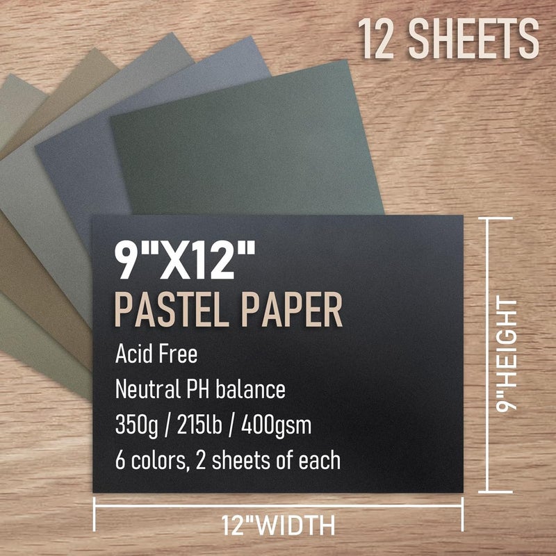 Patron Pastel Paper for Artists, Assorted Colors, 9x12 inches, (215lb/400gsm) 12 Sheets, Art Drawing Paper for Adults and Students - Image 2